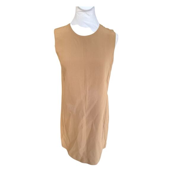 Vince Camel Tan 100% Silk Mini Shift Dress Minimalist Quiet Luxury Sz 8 - Picture 11 of 11